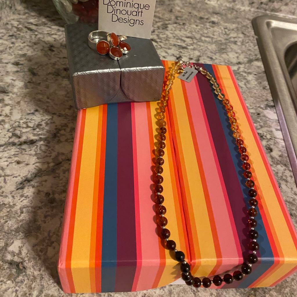 Gemporia Amber Beaded Necklace & Gem Charm Ring